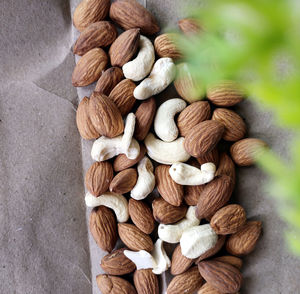 High angle view of nuts in container on table