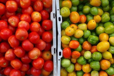 Directly above shot of tomatoes for sale in market