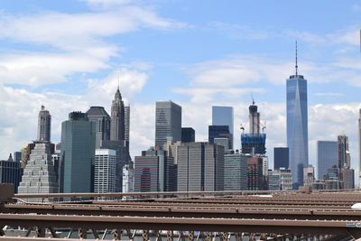 Manhattan skyline against sky