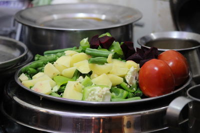 Close-up of chopped vegetables in kitchen