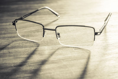 High angle view of eyeglasses on table