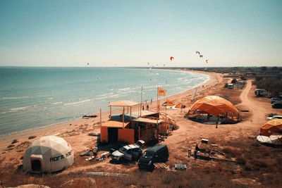 High angle view of beach against clear sky