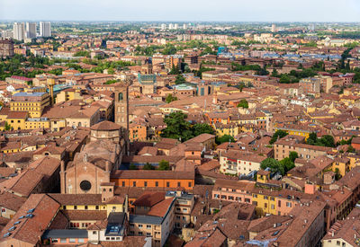 High angle view of buildings in city