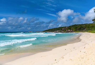 Idyllic empty sandy beach on tropical island