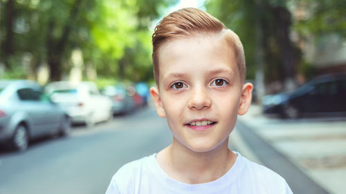 Portrait of boy in car