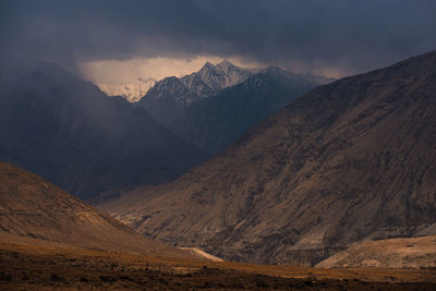 Scenic view of snowcapped mountains against sky
