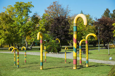 Gazebo in park against sky