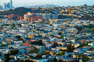 Aerial view of townscape against sky