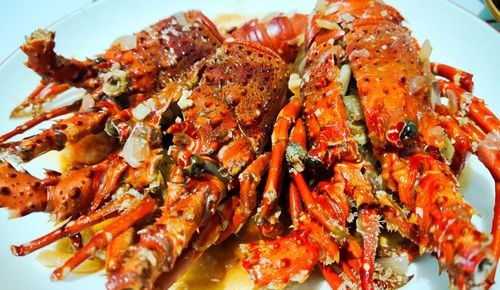 Close-up of lobster with padang sauce in plate