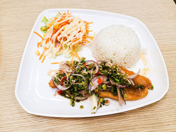 High angle view of salad served in plate