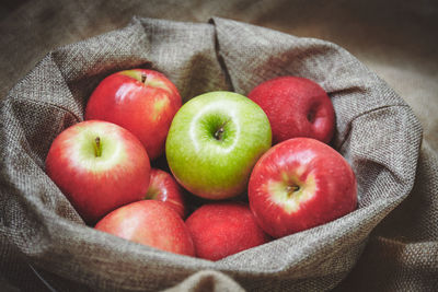 High angle view of apples on table
