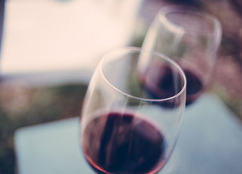 Close-up of wine glass served on table