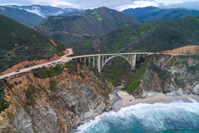 Bixby creek bridge also known as bixby canyon bridge, on the big sur coast of california. drone