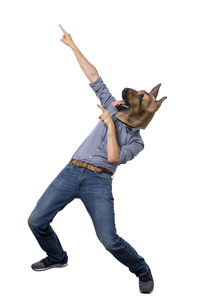 Low section of person standing against white background