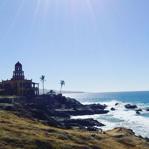 Scenic view of sea against clear sky