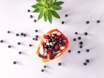 High angle view of breakfast on table