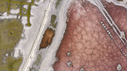 High angle view of snow on shore