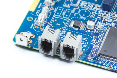 Close-up of circuit board on white background