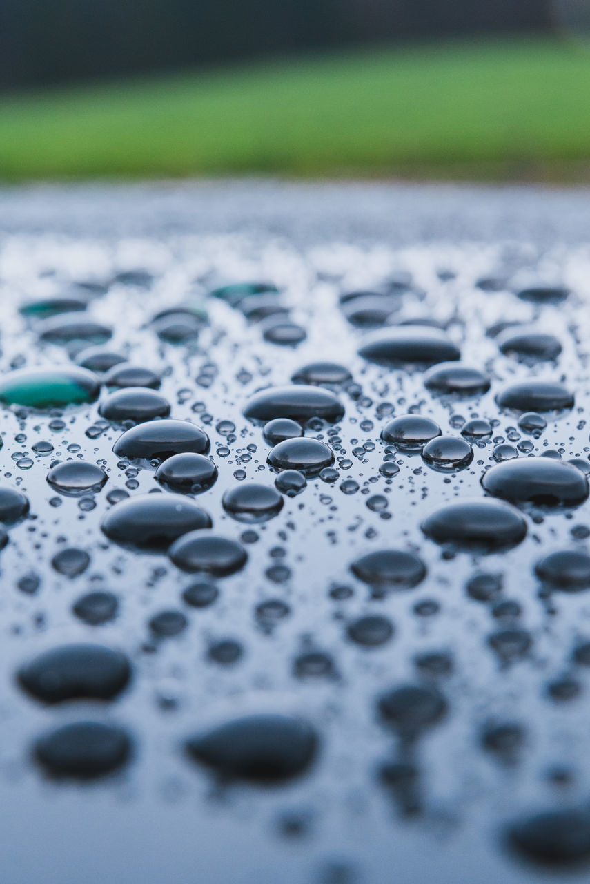 CLOSE-UP OF RAINDROPS ON WATER