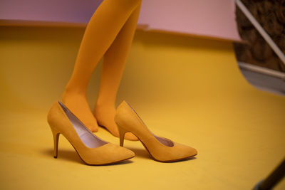 Low section of woman wearing high heels