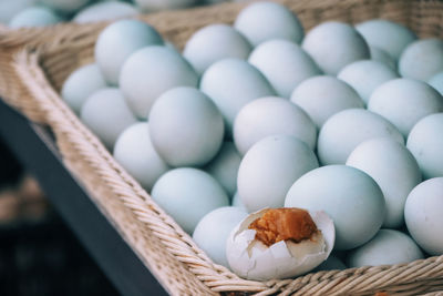 Close-up of eggs in basket