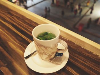 Close-up of tea cup on table