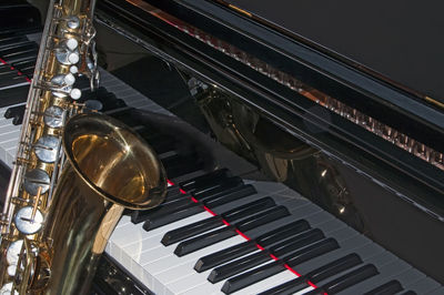 High angle view of piano keys