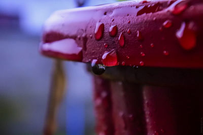 Close-up of water drops on metal