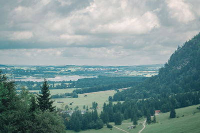 High angle view of river against cloudy sky