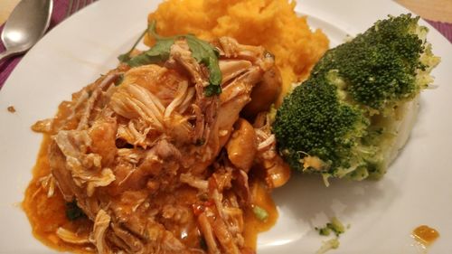 Close-up of food in plate on table