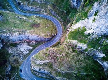 High angle view of road by mountain