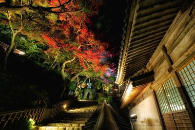 Low angle view of illuminated building at night