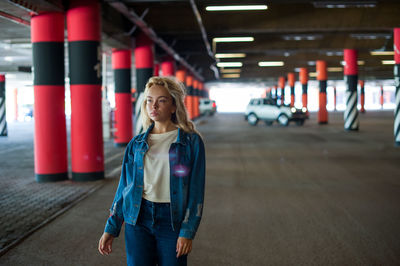 Woman standing in basement