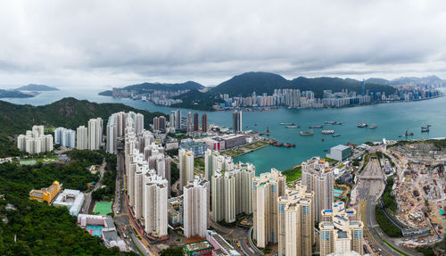 High angle view of cityscape against sky