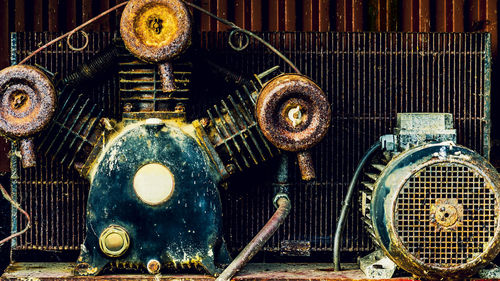 Close-up of old telephone on wall