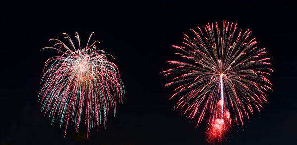 Low angle view of firework display at night