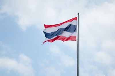 Low angle view of flag against sky