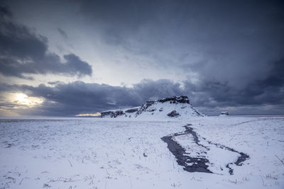 Scenic view of landscape against sky during winter