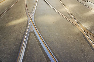 High angle view of railroad tracks on road