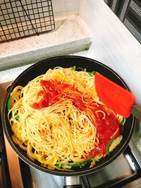 Close-up of noodles in plate