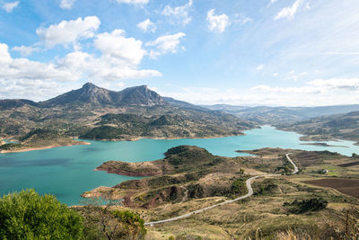 Beautiful scene of the tranquil hills and lakes of zahara de la sierra