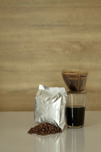 Close-up of drink in glass on table
