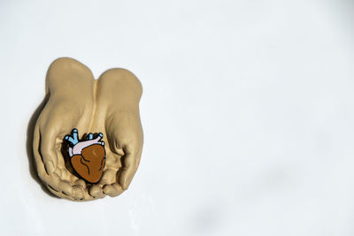 Close-up of human hand against white background