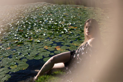 Woman relaxing in water