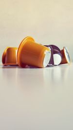 Close-up of bottle against white background