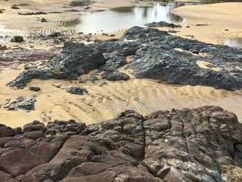 High angle view of sand at beach