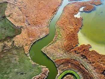 Aerial view of a dying river