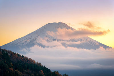 Scenic view of mountains against sky at sunset