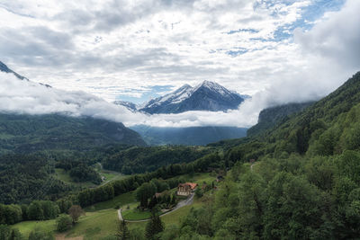 Alpine mountain tops view in bernese oberland region of switzerland.