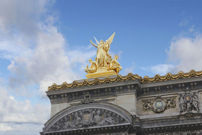 Low angle view of statue against cloudy sky